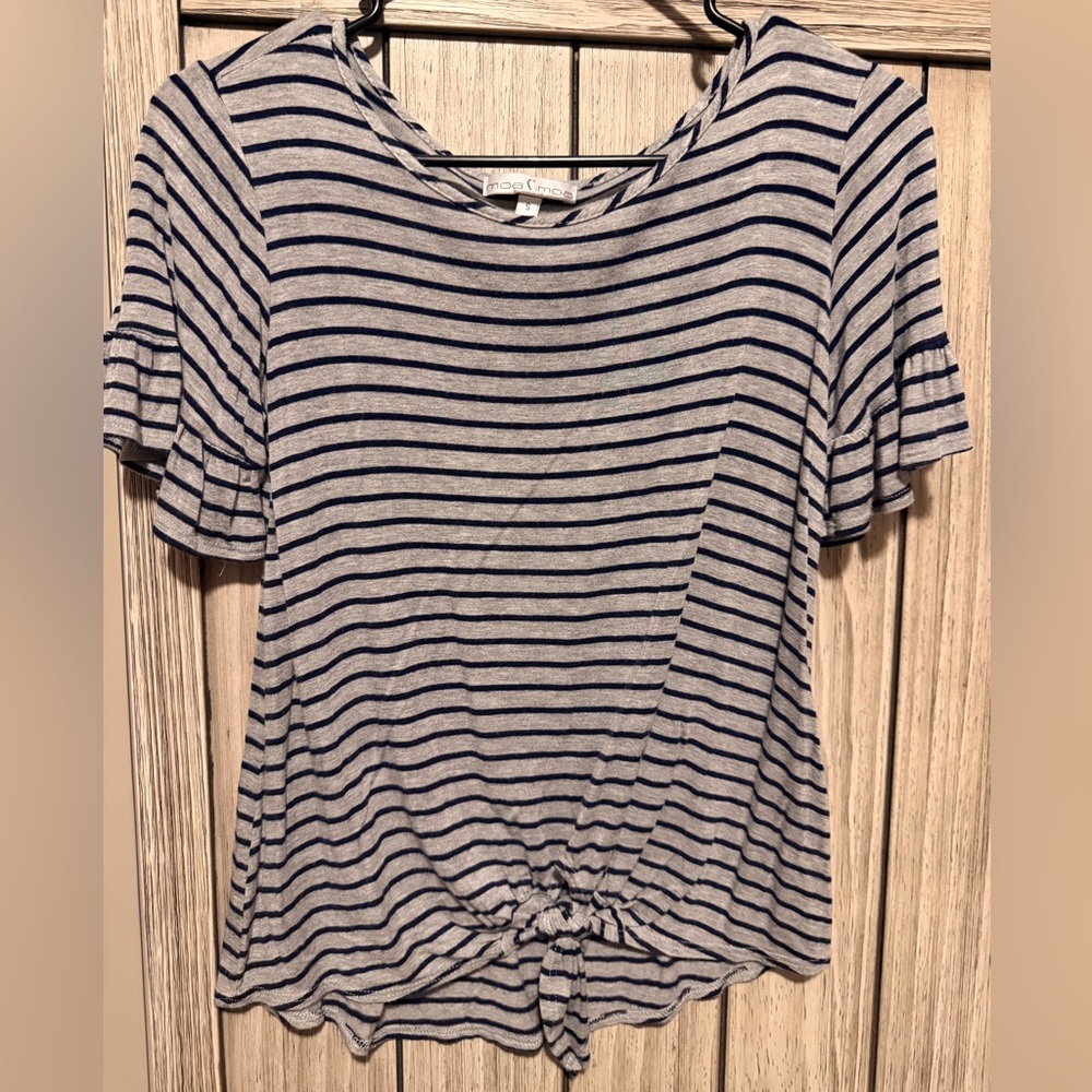 Moa Moa Navy and Gray Striped Short Sleeve Top